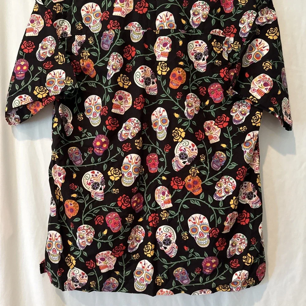 David Carey Originals Mens LG Dia De Los Muertos Sugar Skulls Button Up Shirt